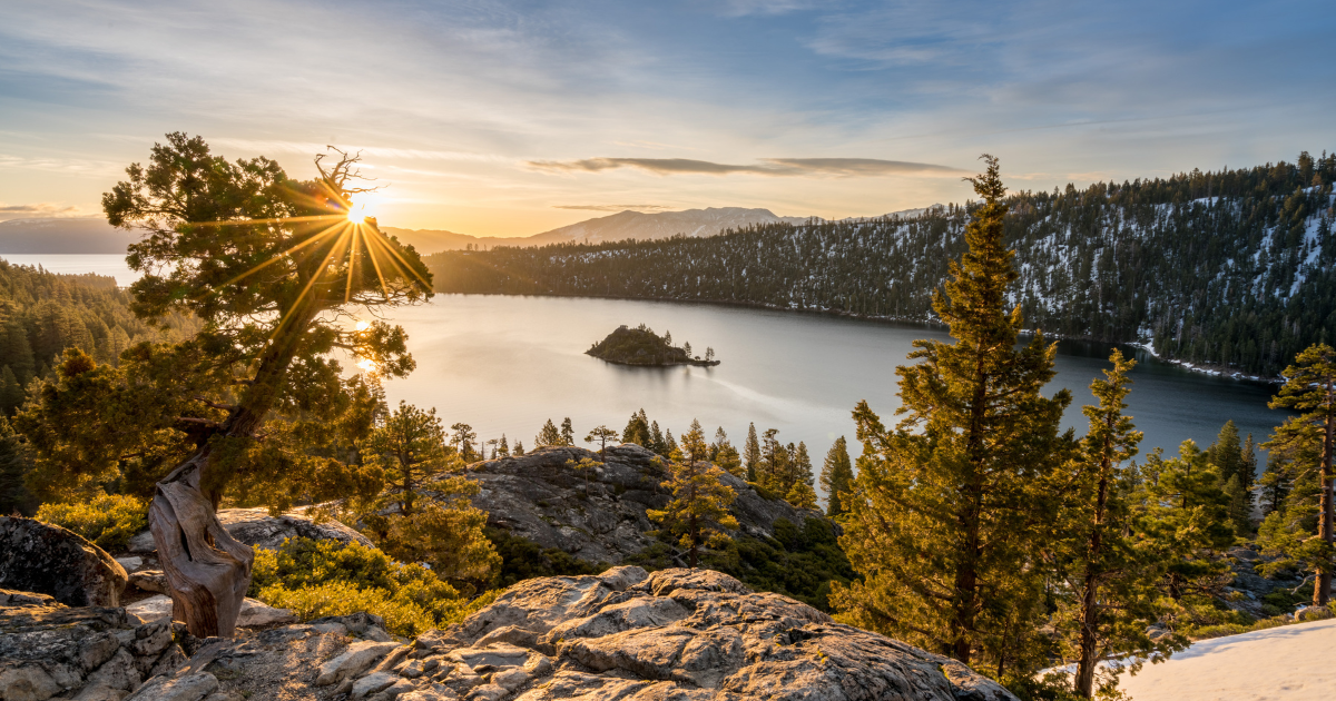 Sunset of Lake Tahoe in the winter