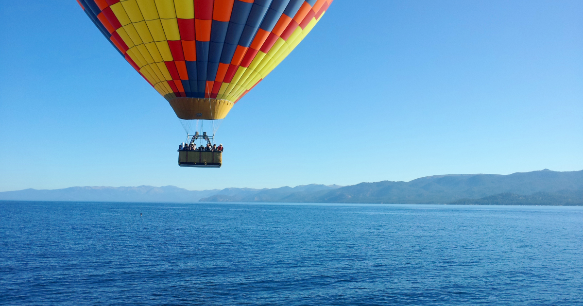 hot air balloon over lake tahoe