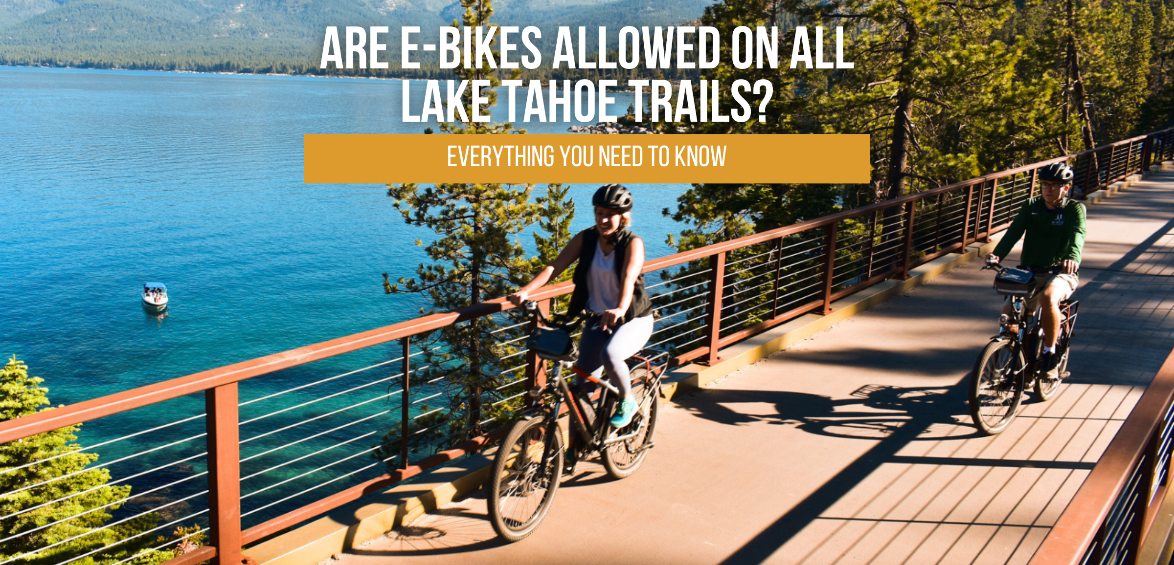two people e-biking on lake tahoe path